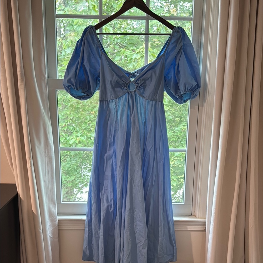 Abercrombie & Fitch Light Blue Puff Sleeve Midi Dress